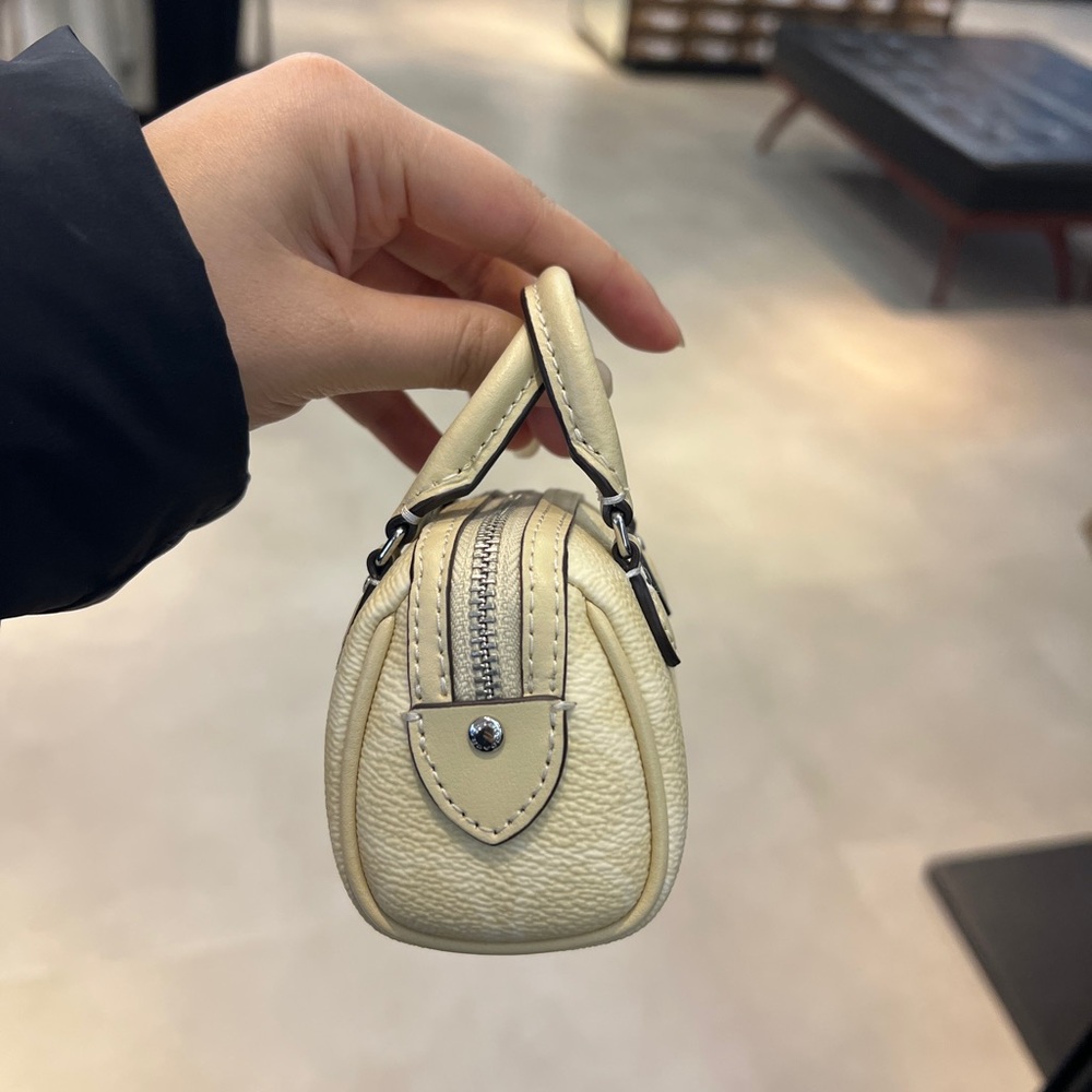 NWT COACH Mini Rowan Bag Charm Signature Canvas CX068 Silver /Hay - Picture 4 of 4